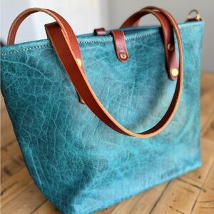 Lamb Leather Goods Full Grain Bison Leather tote in Cobalt blue.